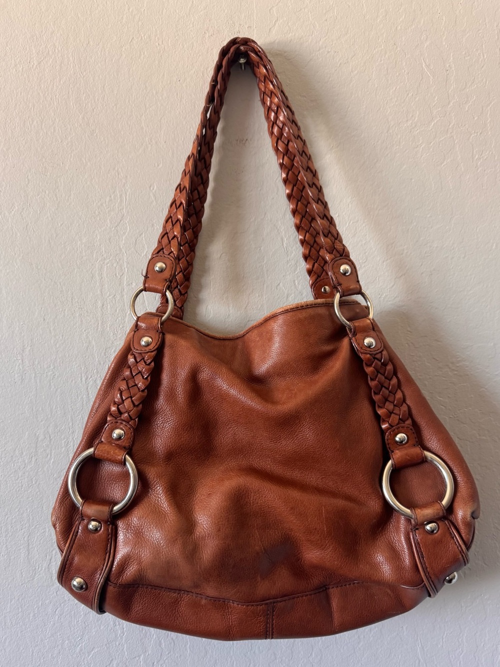 Vintage Banana Republic Women's Braided Handle Leather Hobo Bag - Cognac